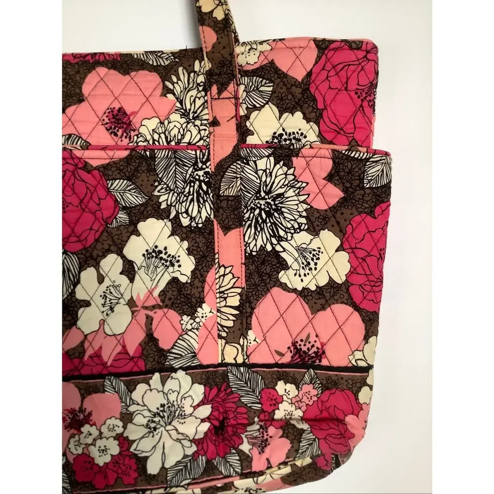 Vera Bradley Mocha Rouge Floral Quilted Cotton Tote Shoulder Bag Purse F12-10